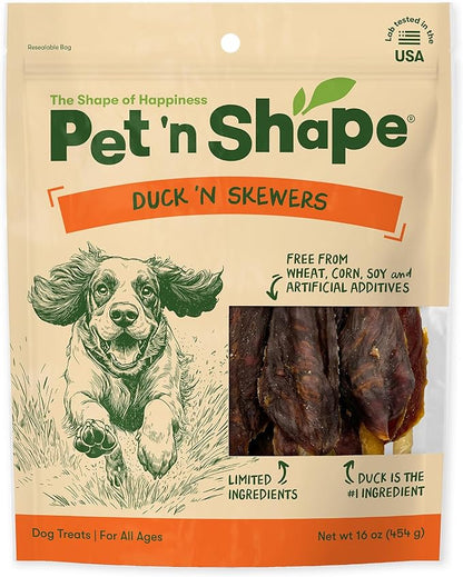 Pet 'n Shape Chik 'n Skewers – Duck Wrapped Rawhide Chew Dog Treats - 1 Pound