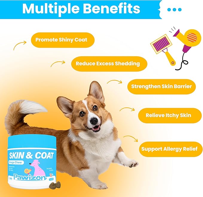 Omega 3 for Dogs –Skin & Coat Supplement – Omega Rich Salmon Oil, Krill Oil & Fish Oil – DHA&EPA for Itchy Skin Relief, Shiny Coat, Shedding & Allergy Support – 120 Soft Chews