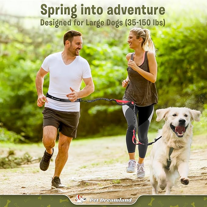 Pet Dreamland Exquisite Hands Free Dog Leash for Large Dogs. Ultimate Comfort & Freedom for Running, Walking, Hiking. Premium Quality, Durable & Versatile Waist Leash. Your Dog Will Love It.