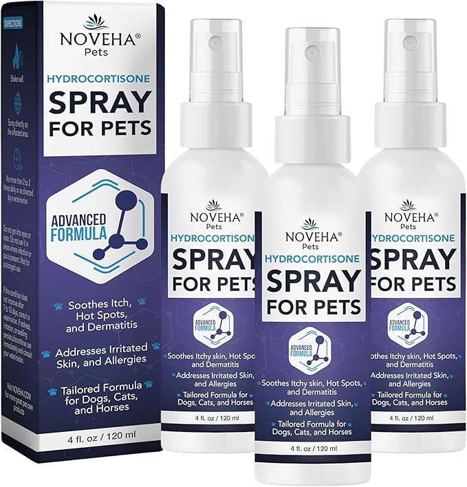 NOVEHA 1% Hydrocortisone Spray for Dogs, Cats, Horses – (3 x 120mL)