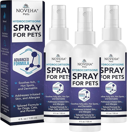 NOVEHA 1% Hydrocortisone Spray for Dogs, Cats, Horses – (3 x 120mL)