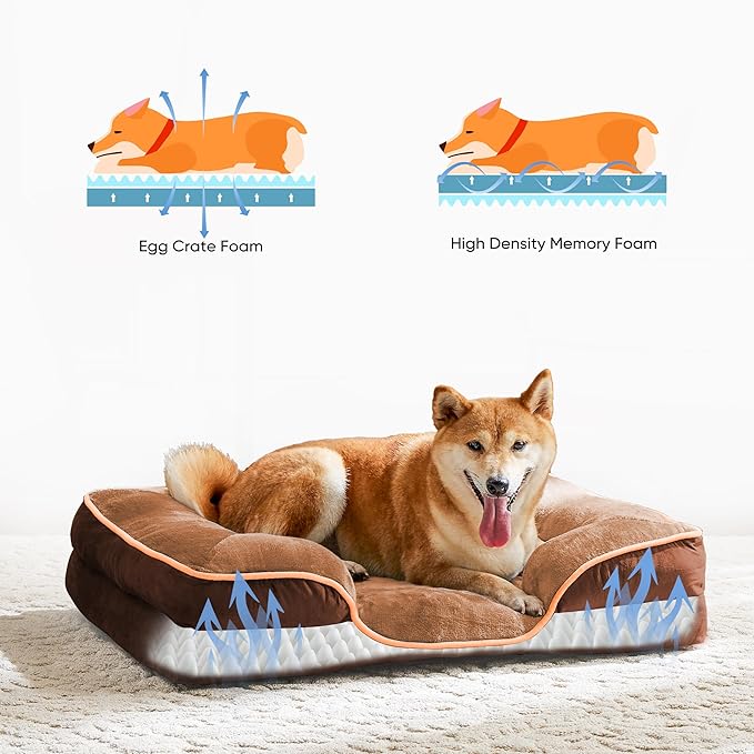 NEWBULIG 42x32 Inch Orthopedic Dog Bed Large Sized, Dog Couch/Sofa Bed with Washable Cover, Waterproof, Memory Foam, Soft Fluffy Surface