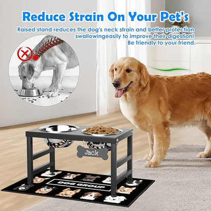 ADENGL Elevated Dog Bowls, 10" Tall Height, Raised Bowl Stand with 2 Stainless Steel Food Feeder Bowls (58oz) and Spill-Proof Mat for Medium Large and Small Breeds