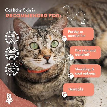 Cat Itchy Skin Relief & Hair Loss Treatment, Holistic Allergy Relief for Cats Calms Dry Skin, Dandruff & Reduces Licking, Scratching, Patchy, Matted and Shedding Fur, 400 Easy to Use Pills