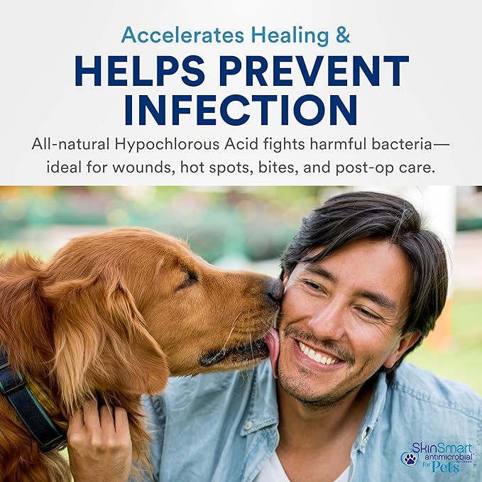 SkinSmart Antimicrobial Wound Care for Pets, Hypochlorous Acid Removes Bacteria to Promote Healing and Relieves Itch, Safe if Licked, 8 Ounce Spray Bottle