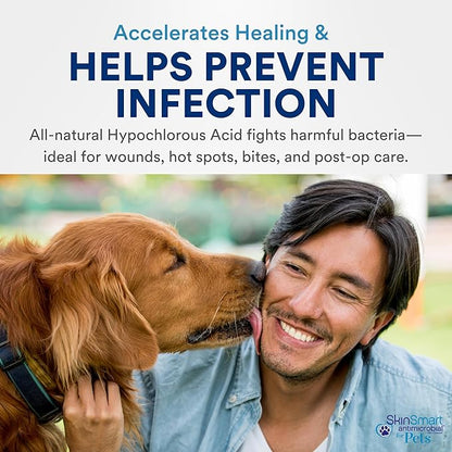 SkinSmart Antimicrobial Wound Care for Pets, Hypochlorous Acid Removes Bacteria to Promote Healing and Relieves Itch, Safe if Licked, 8 Ounce Spray Bottle