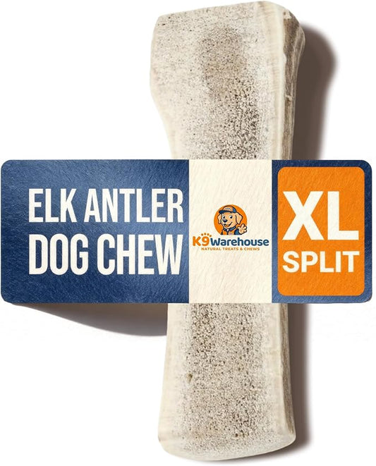 K9warehouse Natural Split Elk Antlers for Dogs - Premium Grade Dog Antler Chews - Long-Lasting Deer Antles Ideal for Aggressive Chewers - Safe USA Sourced Chew for Medium and Large Dogs - 1 Pack