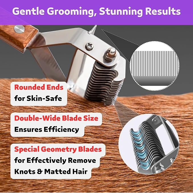 Poodoodle 2 in 1 Undercoat Rake for Dogs and Cats, Professional Grooming Brush Dematting & Shedding Comb to Remove Loose Hair, Matted Fur Efficiently, Perfect for Poodle, Doodle & All Long Haired Pets