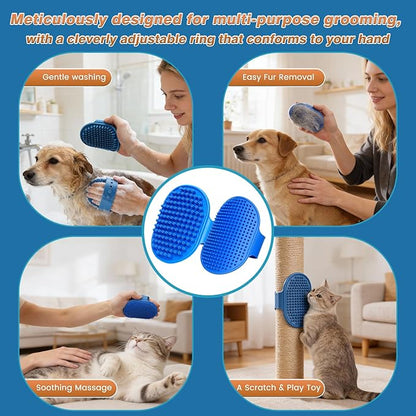7 Pcs Bathing Kit with Storage Bag for Dogs & Cats Includes Pet Grooming Gloves, Dog Bath Brush & Finger Toothbrush All-in-One Pet Care (Ocean Blue)