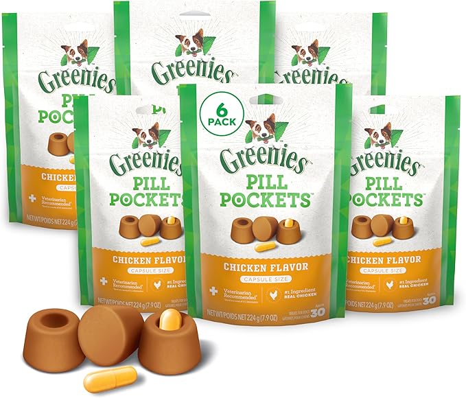 Greenies Pill Pockets for Dogs, Large Size Soft Dog Treats, Chicken Flavor, (6) 7.9 oz. Pouches