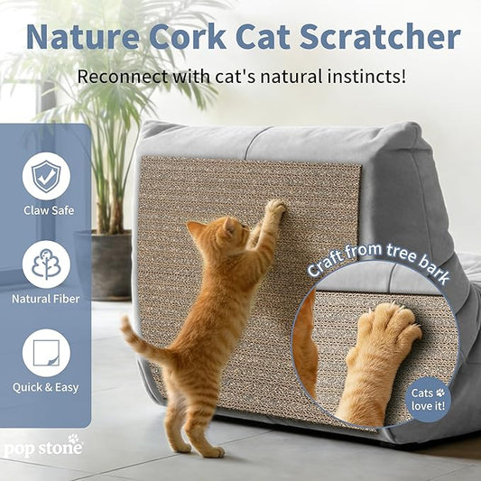 Natural Cork Cat Scratcher Mat, Hook-and-Loop Trimmable Furniture Protector for Couch, Door, Wall & Bed Corner, Claw-Friendly for Indoor Cats (Smoke Gray, 39.4 x 11.8 Inch)