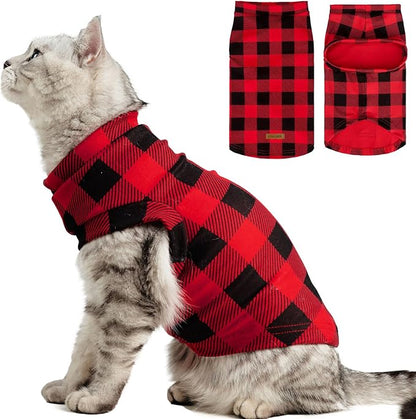 EXPAWLORER Soft Cat Sweater - Checked Sweaters for Cats Only Warm Kitten Clothes, Fall and Winter Pet Coat Pullover Design, Fleece Sweatshirt Clothing Also for Puppy Small Dogs, Small