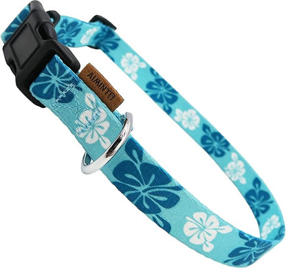 Dog Collar, Cute Floral Pattern, Soft and Adjustable Collar with Quick Release Buckle (XS (Neck 9-13", Width 3/8"), Hawaiian Blue)