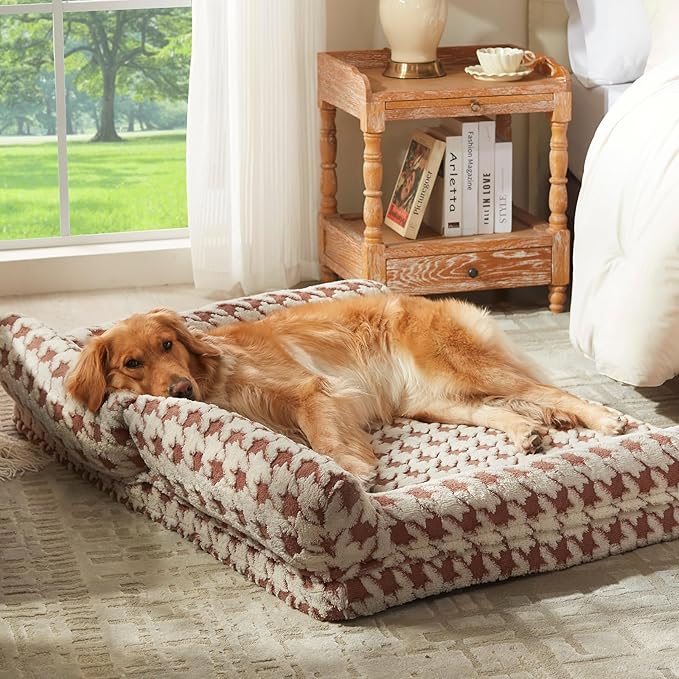 FURTIME Orthopedic Dog Bed Medium Size Dog, Medium Washable Memory Foam Pet Couch Bed with Removable Washable Cover, Non-Slip Bottom with Bolster Sides, Brown