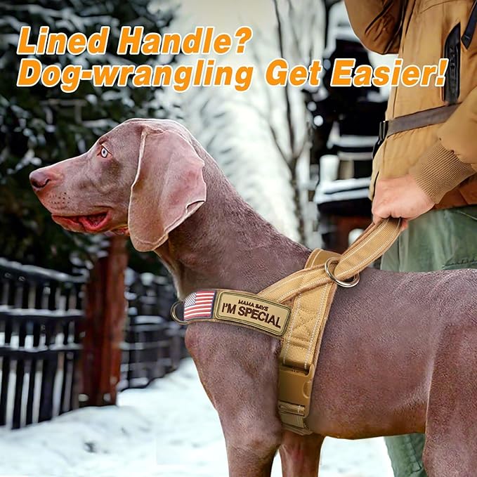 Forestpaw No Pull Dog Harness with Large Handle,Slip on Reflective Vest with Quick Release Buckle,Comfortable Flannel Lining for Medium Large Dogs Walking Training (Includes 3 Patches),Brown M