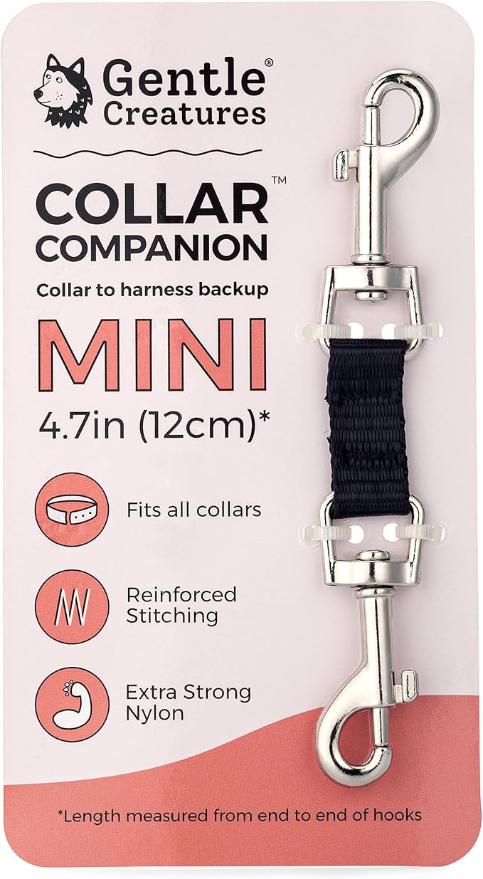Gentle Creatures Collar Companion - Mini - Small Dogs Collar Backup Clip for Dog Harness, Prong, Pinch Collars, Gentle Lead - Double Ended Backup Clasp - Harness to Collar Safety Clip