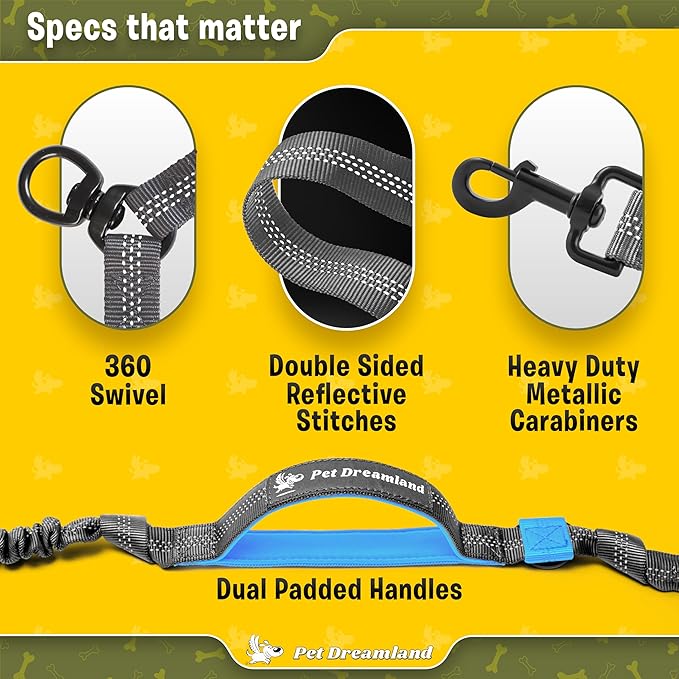 Pet Dreamland Exquisite Leash Coupler for Two Large Dogs with Tangle-Free Swivel. Dual Dog Attachment, Smooth Walks Guaranteed. You Will Absolutely Love This Amazing Gear for 2 Dogs (Grey & Blue)