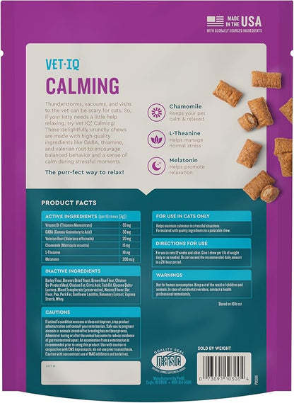VetIQ Cat Calming Treats with Melatonin for Stress Relief, Organic Ashwagandha, and GABA Chicken Flavored Chews, 3.7oz