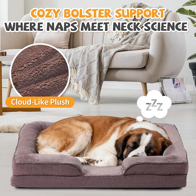 Makigued Orthopedic Dog Bed for Large Dogs Egg Crate Foam Pet Sofa with Waterproof Liner, Removable Washable Cover, Nonslip Bottom, Cozy Couch for Large Dogs 41.7 x 31.5X 6.7Inch, Dark Brown