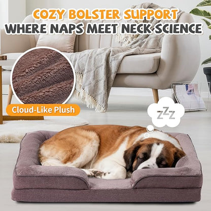 Makigued Orthopedic Dog Bed for Large Dogs Egg Crate Foam Pet Sofa with Waterproof Liner, Removable Washable Cover, Nonslip Bottom, Cozy Couch for Large Dogs 41.7 x 31.5X 6.7Inch, Dark Brown