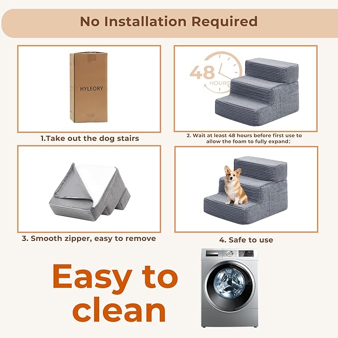 HYLEORY Dog Stairs for Bed 22.5''H, 5-Step Pet Stairs for Small Dogs & Cats, Sturdy Pet Steps with Non-Slip Bottom, Functional Portable Dog Ramp for Couch/Chair/Sofa/Car, with Storage Pocket, Grey