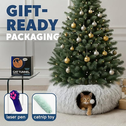 Cat Donut Tunnel Bed - Cat Tunnels for Indoor Cats - XL Plush Circle Hideaway with Cat Toys, 3-in-1 Foldable Playground & Cozy Cave Bed, Gift-Ready House Under Christmas Tree for Ferret, Rabbit, Kitty