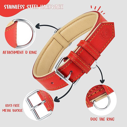 Riparo Large Dog Collar, Red Dog Collar for Large Breeds, Dog Collar Boy with Dog Tag Holder (L: 1.5" Wide for 17"-21" Neck, Red)