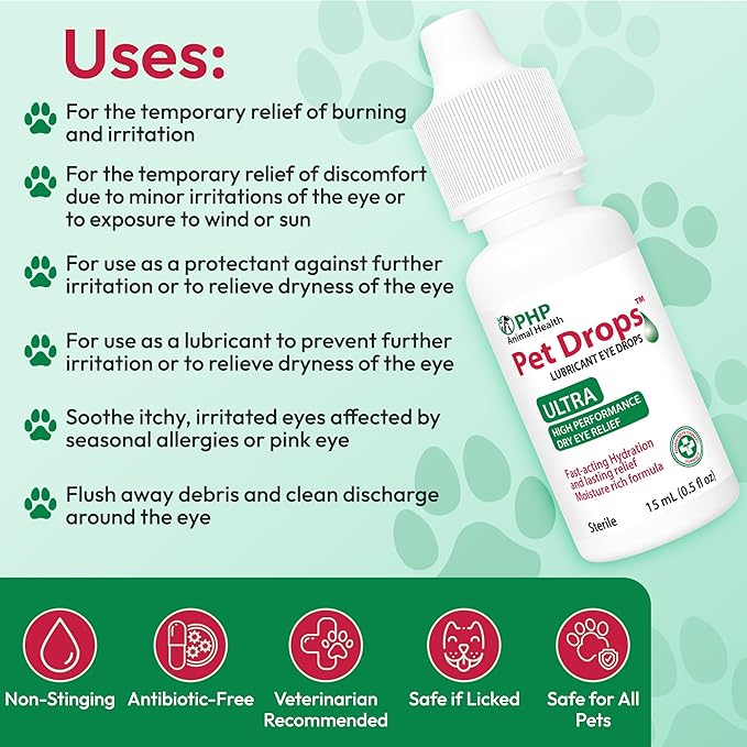 Ultra Lubricant Pet Drops 15 ml - Eye Drops for Cats and Dogs - Moisture Rich Formula, Fast Acting Hydration Dogs Eye Drop for Dry Eyes, Artificial Tears for Extra Dry Eye (Made in U.S.A)