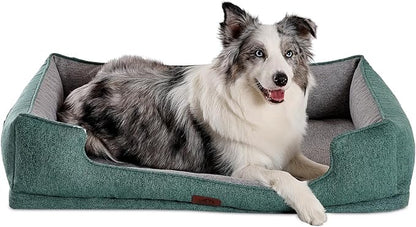 Hollypet Orthopedic Rectangle Dog Bed for Large Dogs, Supportive Egg-Crate Foam Pet Beds with Removable Washable Waterproof Cover and Non-Slip Bottom, Green, 38" L x 29" W x 8.5" Th