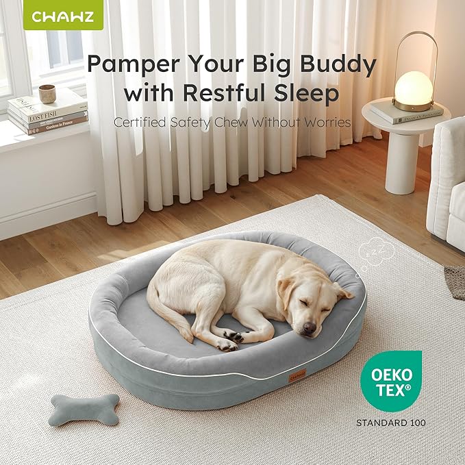 CWAWZ Jumbo Orthopedic Dog Bed, Big Dog Bed for Extra Large Sized Dogs with Full-Surround Bolsters, Dual-Sided Dog Cooling Bed with Memory Foam, Washable Pet Sofa Couch with Nonslip Bottom, Light Grey