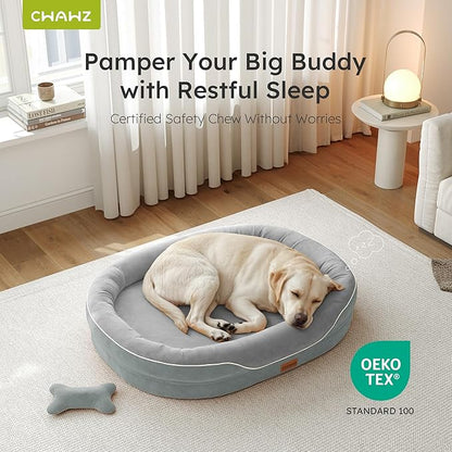 CWAWZ Jumbo Orthopedic Dog Bed, Big Dog Bed for Extra Large Sized Dogs with Full-Surround Bolsters, Dual-Sided Dog Cooling Bed with Memory Foam, Washable Pet Sofa Couch with Nonslip Bottom, Light Grey