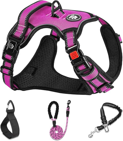 NESTROAD No Pull Dog Harness,Adjustable Oxford Dog Vest Harness with Leash,Reflective No-Choke Pet Harness with Easy Control Soft Handle for Large Dogs(Large,Fuchsia Pink)