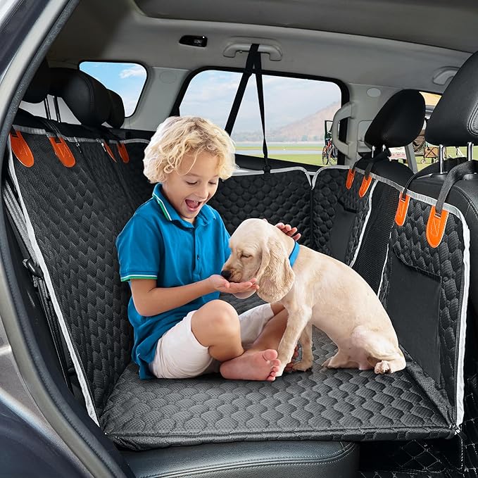 ANOSOSPECIAL Back Seat Extender for Dog,Waterproof Hard Bottom Dog Car Seat Cover for Back Seat Protector,Foldable Pet Hammock Bed,Easy Clean Travelling Accessories Car SUV Truck (Black)