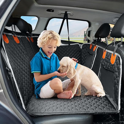 ANOSOSPECIAL Back Seat Extender for Dog,Waterproof Hard Bottom Dog Car Seat Cover for Back Seat Protector,Foldable Pet Hammock Bed,Easy Clean Travelling Accessories Car SUV Truck (Black)