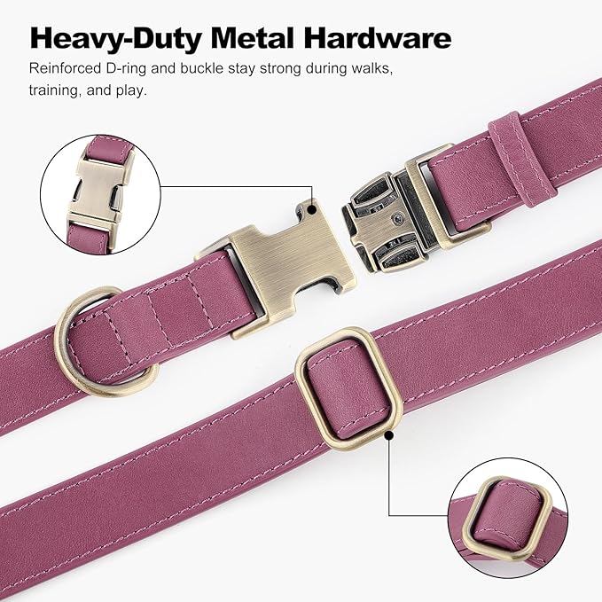Plutus Pet Genuine Leather Dog Collar – Adjustable Pet Collar with Quick Release Metal Buckle, Soft Real Leather for Small Medium Large Dogs, Heavy Duty & Skin-Friendly (Purple, S)