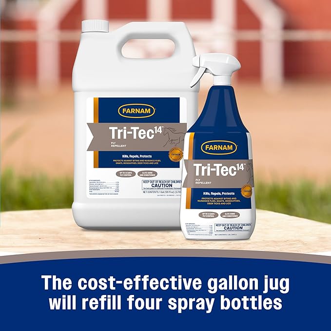 Farnam Tri-Tec 14 Fly Spray for Horses – Long-Lasting Insect Repellent Kills and Repels Flies, Gnats, Ticks & Mosquitoes, Conditions Coat – Up to 14 Days Protection – 128 oz