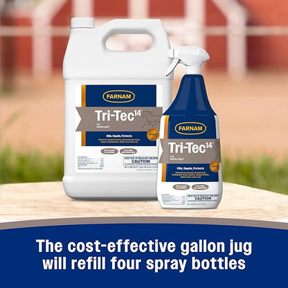 Farnam Tri-Tec 14 Fly Spray for Horses – Long-Lasting Insect Repellent Kills and Repels Flies, Gnats, Ticks & Mosquitoes, Conditions Coat – Up to 14 Days Protection – 128 oz