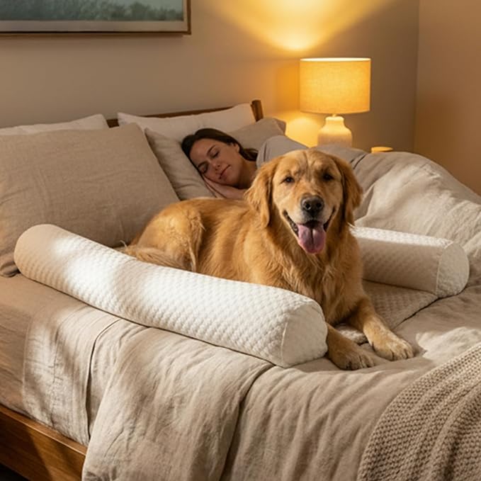Does Your Dog Love You a Little Too Much at Night? Try Denmate:The First On-Bed Dog-Bed Designed to stabilize Nighttime Movement & Improve Dog & Owners Sleep. Machine Washable. Sleep Better Together