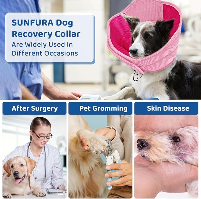 SUNFURA Dog Cones for Large Dogs, Soft Pet Cone Stop Licking After Surgery, Adjustable Pet E-Collar Alternative for Wound Healing, Pink X-Large