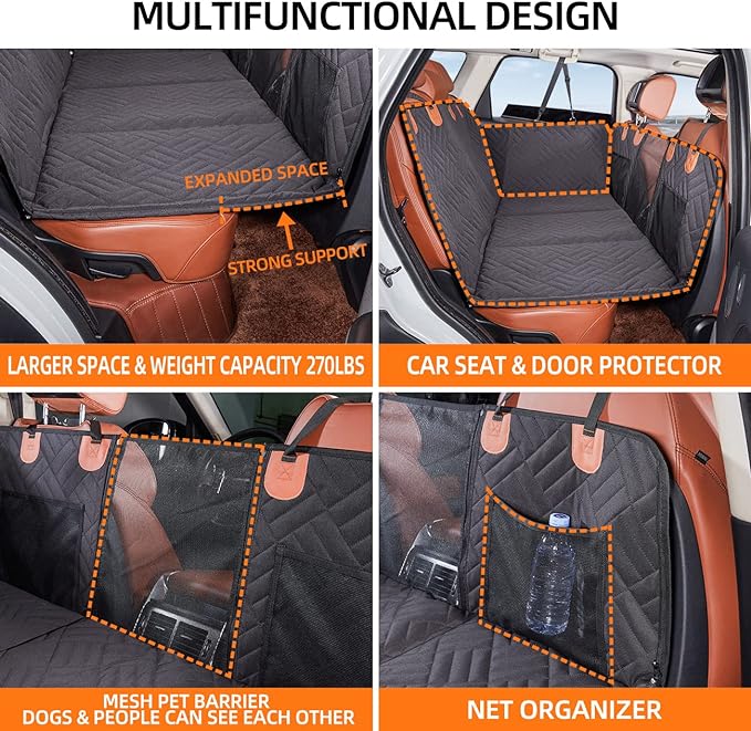 YJGF Back Seat Extender,Dog Seat Cover for Back Seat,Hard Bottom Car Seat Cover for Dogs,Dog Hammock for Car,Back Seat Pet Cover for Dogs(Black,for Car/SUV/Small Truck)
