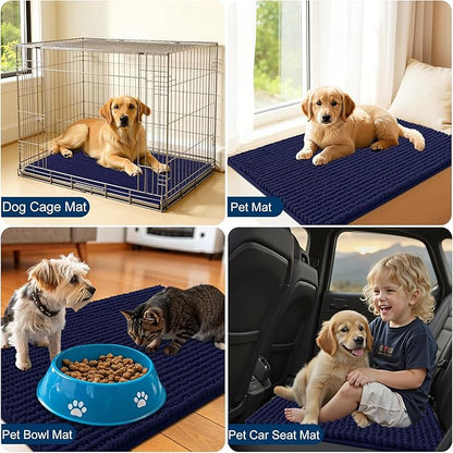 OLANLY Dog Door Mat for Muddy Paws 24x16, Ultra Absorbent Chenille Mud Doormat, Non-Slip Washable and Dirt Trapping Doormat for Indoor Entryway, Quick-Dry Indoor Pet Bed Mats for Dogs, Navy Blue