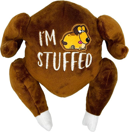 Huxley & Kent Funny Dog Toy w/Squeaker – Thanksgiving Fall Power Plush Squeaky Dog Toys for Small, Medium & Large Dogs – Soft Stuffed Animal for Indoor Play & Fetch - I'm Stuffed Turkey, Small