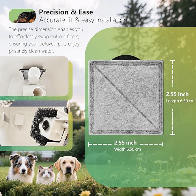 TOGGATH Cat Water Fountain Replacement Charcoal Filter Square Compatible with Petsafe Premier, Ion-X, Outlast Pumpless & Viva Pet Water Fountain, Carbon Filters for Cat and Dog Indoor (BLACK, 12 PACK)