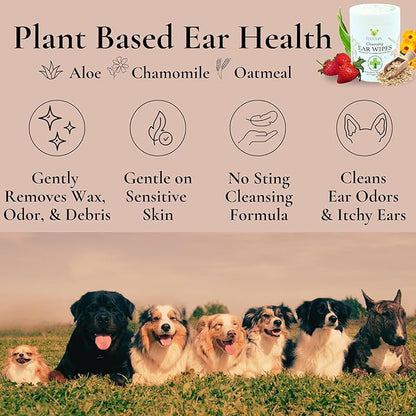 EcoBark Natural Ear Finger Wipes for Dogs - Dog Ear Cleaner Strawberry Scented - Ear Wipes with Finger Pad in Ear Solution - Gentle Otic Grooming Supplies to Soothe Dog Ear Itching - Cleanse Away Dirt