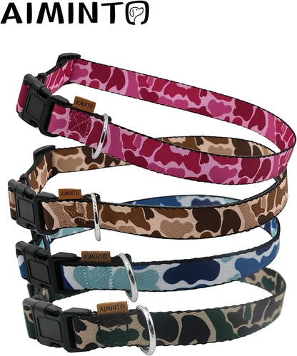 Dog Collar, Cute Camouflage Pattern, Soft and Adjustable Collar with Quick Release Buckle (M (Neck 14-24", Width 3/4"), Camouflage Pink)