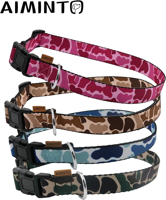 Dog Collar, Cute Camouflage Pattern, Soft and Adjustable Collar with Quick Release Buckle (S (Neck 11-18", Width 5/8"), Camouflage Brown)