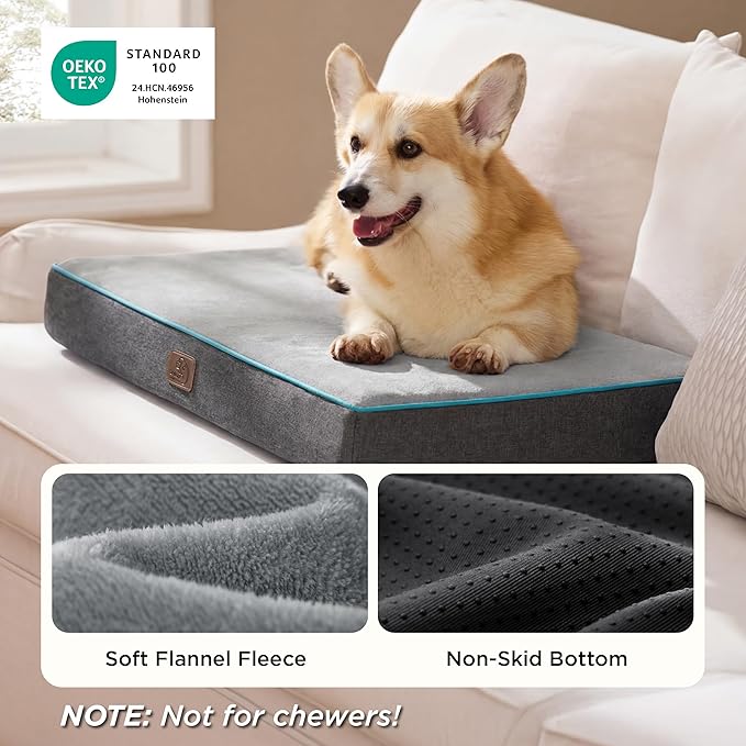 Bedsure Memory Foam Dog Bed Medium Size Dogs- Orthopedic Pet Beds for Crate with Removable Washable Cover and Nonskid Bottom - Plush Flannel Fleece Top Pet Mat, Grey