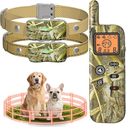 Htcuto Wireless Dog Fence System for 2 Dogs with 2 Collars 856 Acre Electric Dog Fence Shock Mulit Dogs Training Collar with Remote Ultrasonic Portable Waterproof Outdoor Safe Pet Containment System