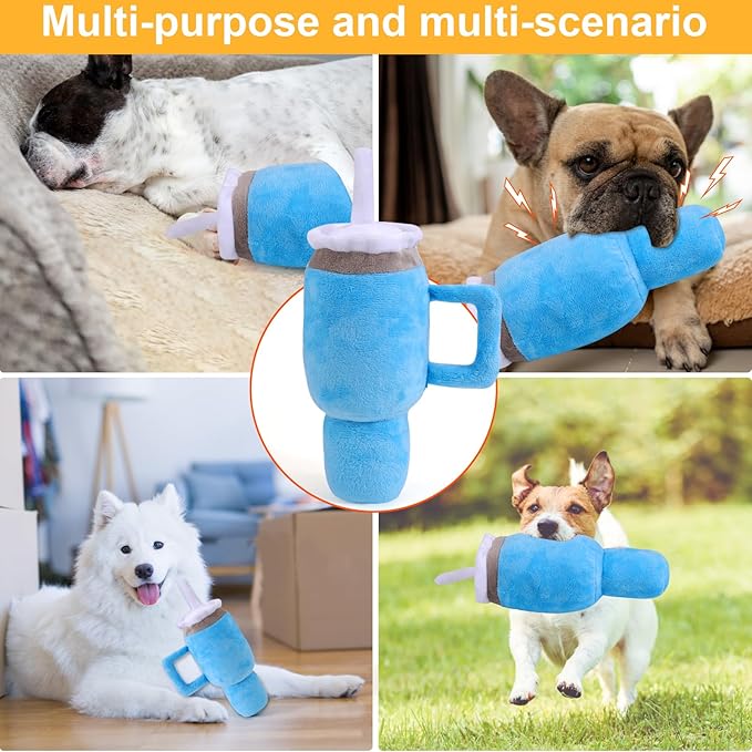 Mity Rain Funny Tumbler With Handle Cup Dog Toy - Cute Squeaky Interactive Fluff and Tuff for Small/Large/Medium Dogs (1 Blue)