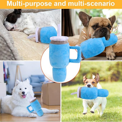 Mity Rain Funny Tumbler With Handle Cup Dog Toy - Cute Squeaky Interactive Fluff and Tuff for Small/Large/Medium Dogs (1 Blue)